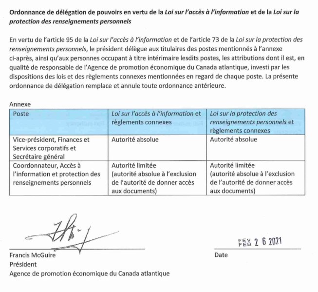 Ordonnance de delegation